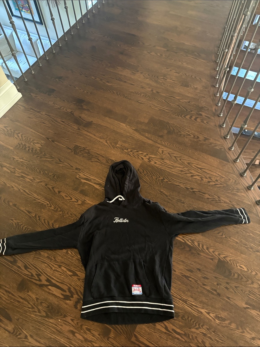 Hollister Black Hooded Zip-Up Sweater with White Trim